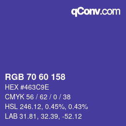 カラーコード: RGB 70 60 158 | qconv.com