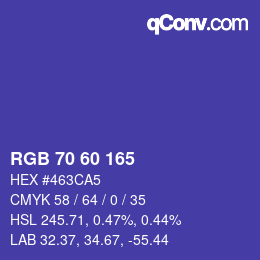 カラーコード: RGB 70 60 165 | qconv.com