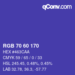 颜色代码: RGB 70 60 170 | qconv.com