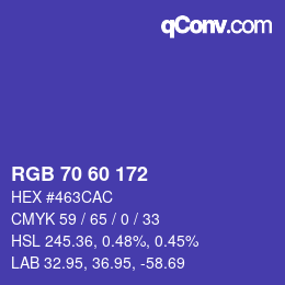 カラーコード: RGB 70 60 172 | qconv.com