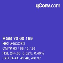 カラーコード: RGB 70 60 189 | qconv.com