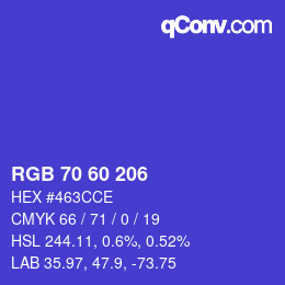 颜色代码: RGB 70 60 206 | qconv.com