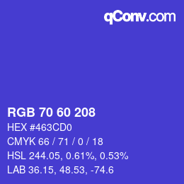 カラーコード: RGB 70 60 208 | qconv.com