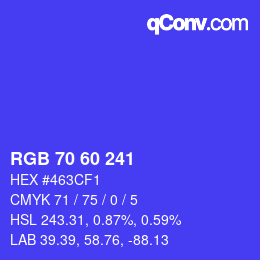 颜色代码: RGB 70 60 241 | qconv.com