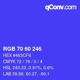 颜色代码: RGB 70 60 246 | qconv.com
