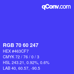 颜色代码: RGB 70 60 247 | qconv.com