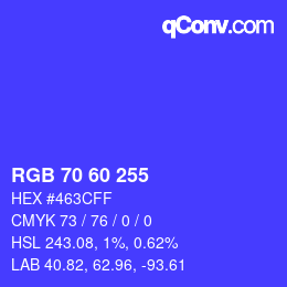 カラーコード: RGB 70 60 255 | qconv.com