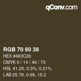 カラーコード: RGB 70 60 38 | qconv.com