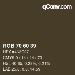 カラーコード: RGB 70 60 39 | qconv.com