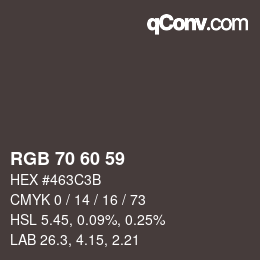 カラーコード: RGB 70 60 59 | qconv.com