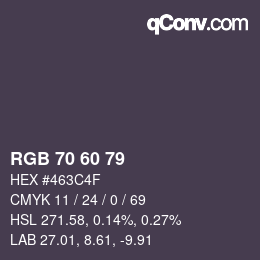 颜色代码: RGB 70 60 79 | qconv.com