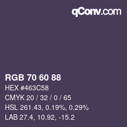 颜色代码: RGB 70 60 88 | qconv.com