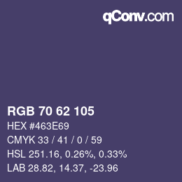 カラーコード: RGB 70 62 105 | qconv.com