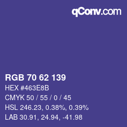 Color code: RGB 70 62 139 | qconv.com