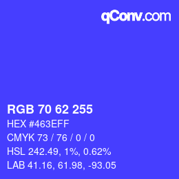 Color code: RGB 70 62 255 | qconv.com