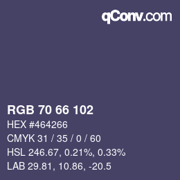 Color code: RGB 70 66 102 | qconv.com