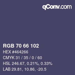 Color code: RGB 70 66 102 | qconv.com