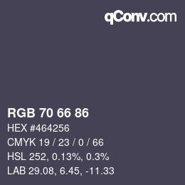 カラーコード: RGB 70 66 86 | qconv.com