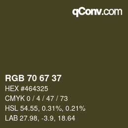 Farbcode: RGB 70 67 37 | qconv.com