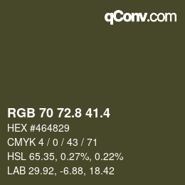 カラーコード: RGB 70 72.8 41.4 | qconv.com