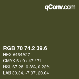 カラーコード: RGB 70 74.2 39.6 | qconv.com