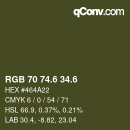 カラーコード: RGB 70 74.6 34.6 | qconv.com