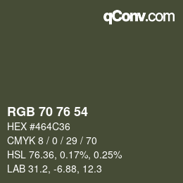 カラーコード: RGB 70 76 54 | qconv.com