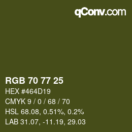 Farbcode: RGB 70 77 25 | qconv.com