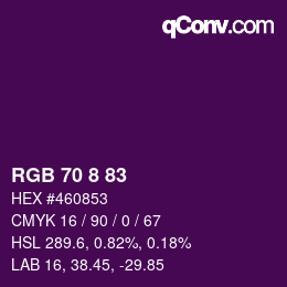 カラーコード: RGB 70 8 83 | qconv.com
