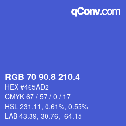 カラーコード: RGB 70 90.8 210.4 | qconv.com