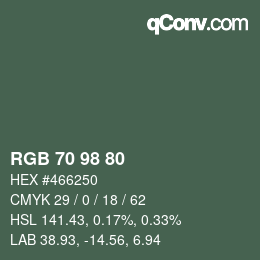 Color code: RGB 70 98 80 | qconv.com