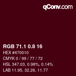 Color code: RGB 71.1 0.8 16 | qconv.com