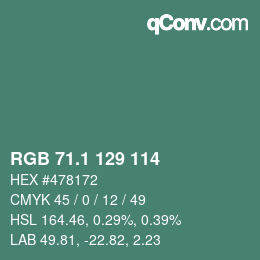 カラーコード: RGB 71.1 129 114 | qconv.com