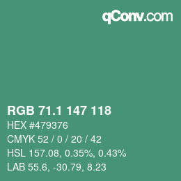 カラーコード: RGB 71.1 147 118 | qconv.com