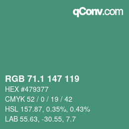 カラーコード: RGB 71.1 147 119 | qconv.com