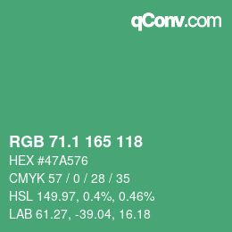 カラーコード: RGB 71.1 165 118 | qconv.com