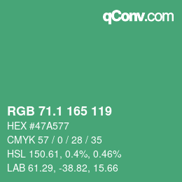 カラーコード: RGB 71.1 165 119 | qconv.com