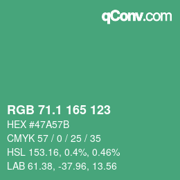 カラーコード: RGB 71.1 165 123 | qconv.com