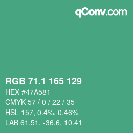 カラーコード: RGB 71.1 165 129 | qconv.com