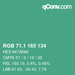 カラーコード: RGB 71.1 165 134 | qconv.com