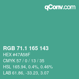 カラーコード: RGB 71.1 165 143 | qconv.com