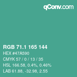 カラーコード: RGB 71.1 165 144 | qconv.com