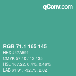 カラーコード: RGB 71.1 165 145 | qconv.com