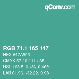 カラーコード: RGB 71.1 165 147 | qconv.com
