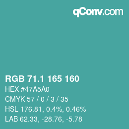 Color code: RGB 71.1 165 160 | qconv.com
