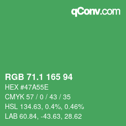 カラーコード: RGB 71.1 165 94 | qconv.com