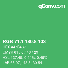 カラーコード: RGB 71.1 180.8 103 | qconv.com