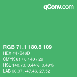 カラーコード: RGB 71.1 180.8 109 | qconv.com