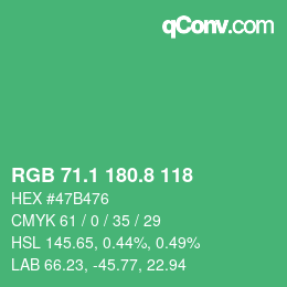 カラーコード: RGB 71.1 180.8 118 | qconv.com