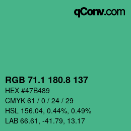 カラーコード: RGB 71.1 180.8 137 | qconv.com